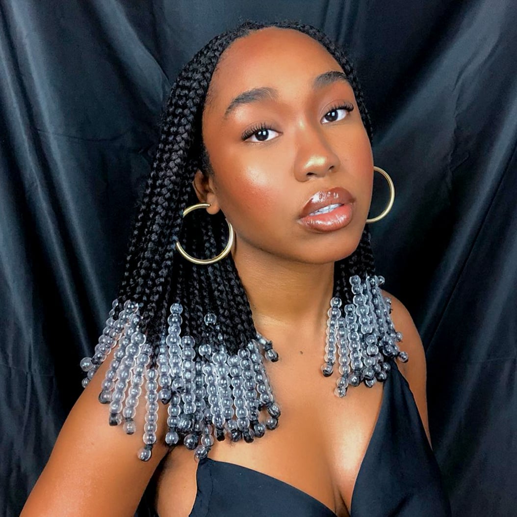 Collarbone Braids With Clear and Gray Beads Collarbone Braids With Clear and Gray Beads — Simple Hairstyles with Beads