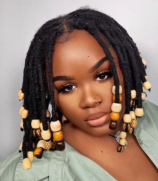 Collarbone Dreadlocks With Wooden Beads Collarbone Dreadlocks With Wooden Beads — Simple Hairstyles with Beads