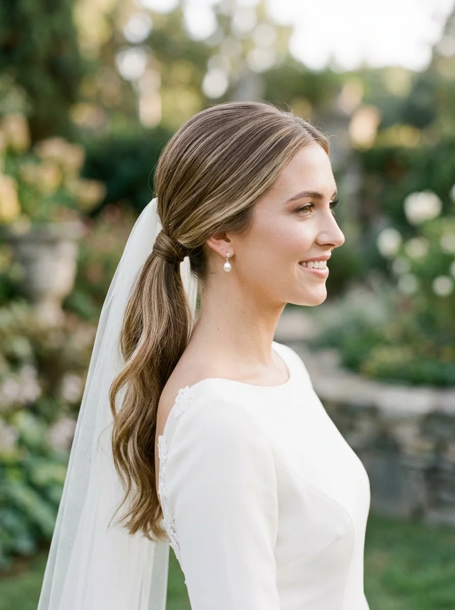 Long Blonde Ponytail With Highlights And Veil Long Blonde Ponytail With Highlights And Veil — Simple Hairstyles with Veil