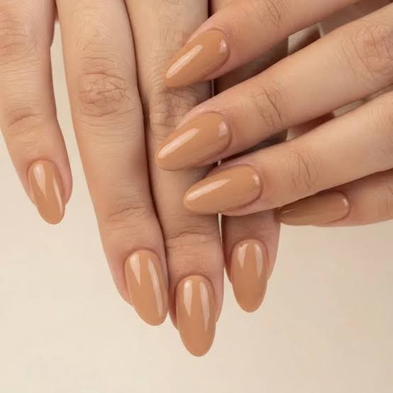 Medium Almond Uniform Glossy Medium Nude Nails — Simple Hand Nails