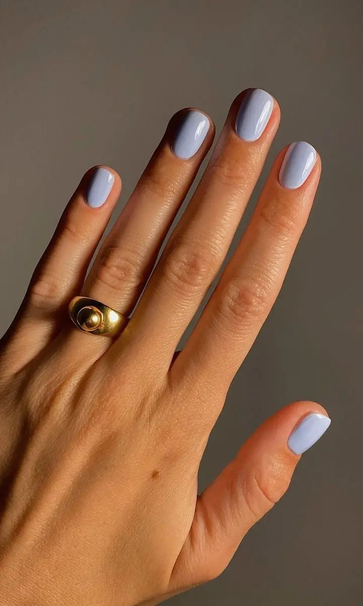 Short Squoval Glossy Light Lavender Nails — Simple Hand Nails