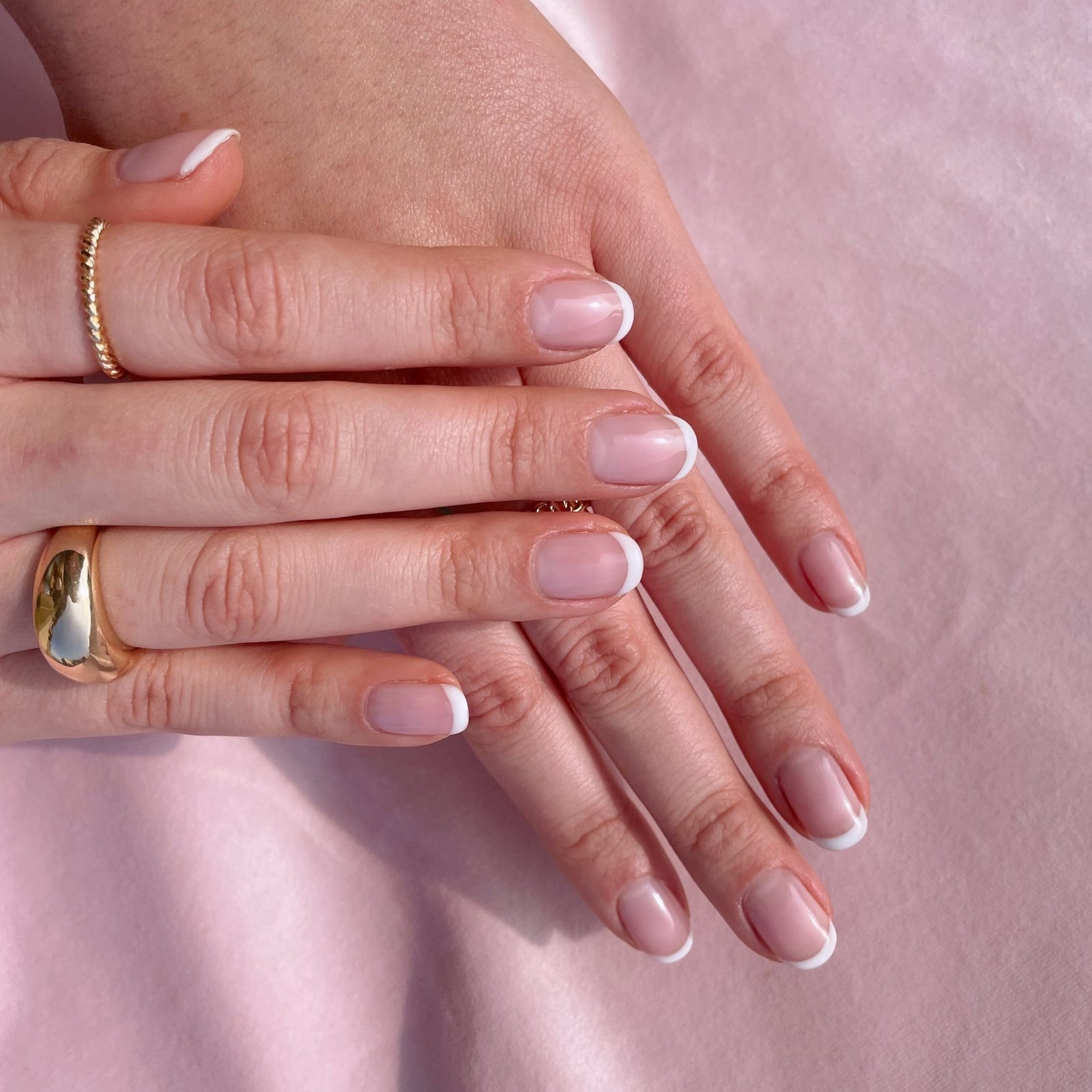 Short Square French Tip Glossy Nails — Simple Hand Nails