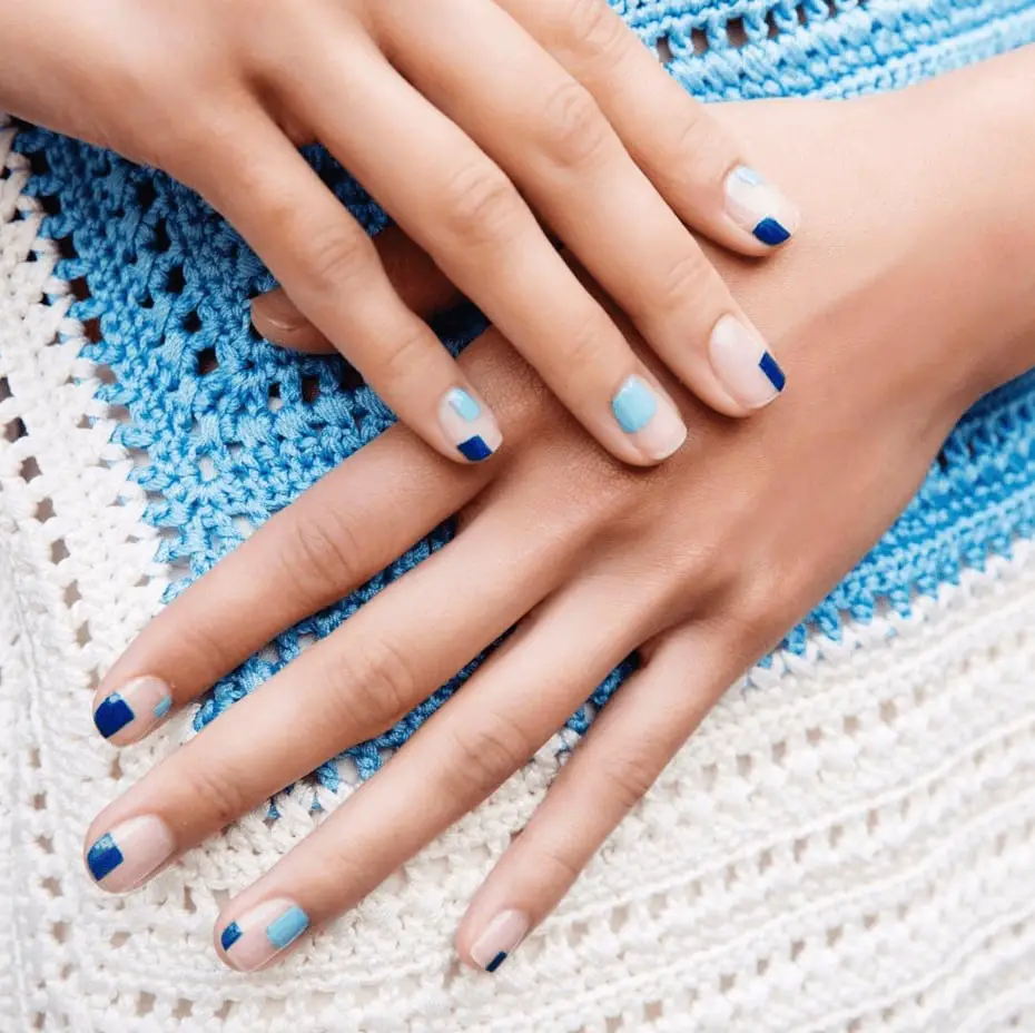 Short Square Sheer Blue Geometric Accent Nails — Simple Hand Nails