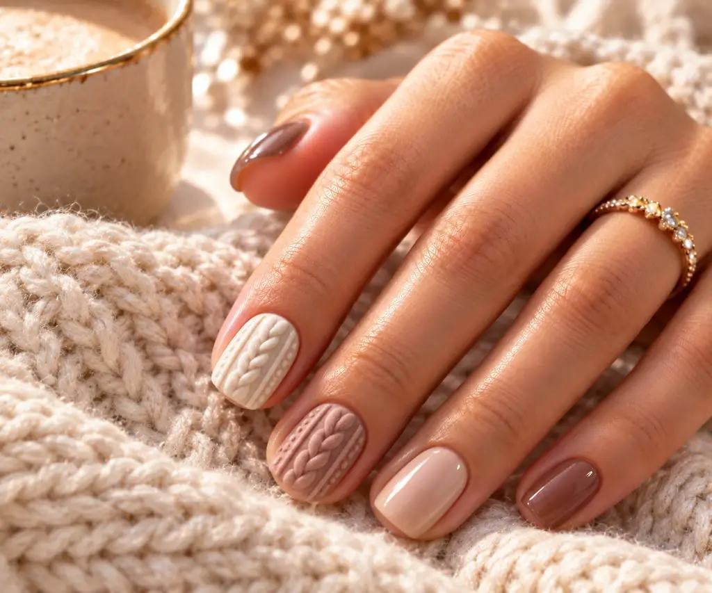 Short Square Textured Knit Matte Nails — Simple Hand Nails