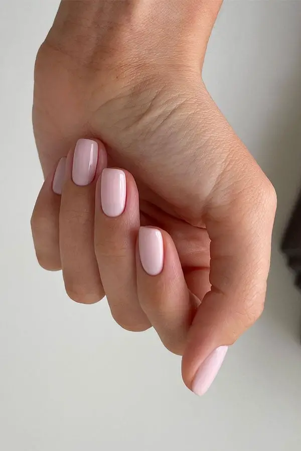 Short Soft Square Glossy Soft Pink Nails — Simple Hand Nails