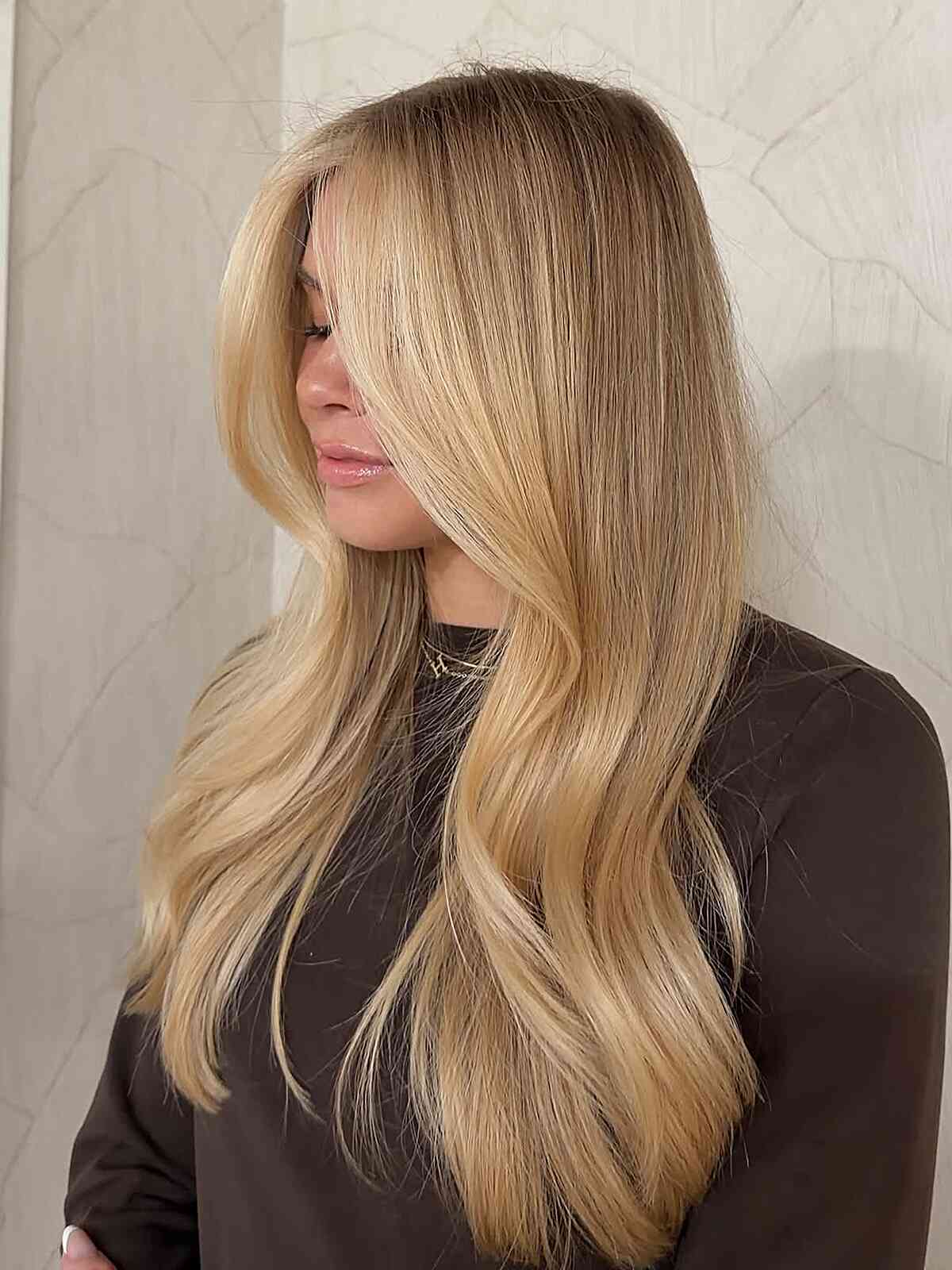 Long Layered Blonde With Smooth Blowout — Simple Highlights on Blonde