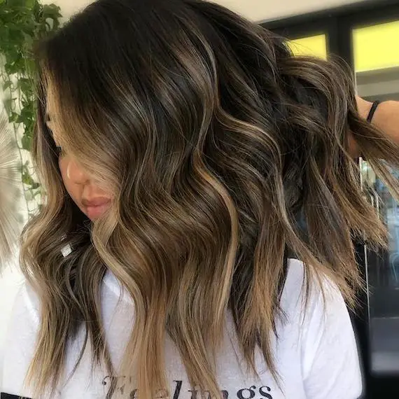 Mid-Back Dark With Blonde Highlights Back View, Wavy Mid-Back Dark With Blonde Highlights Back View, Wavy — Simple Highlights on Dark Hair