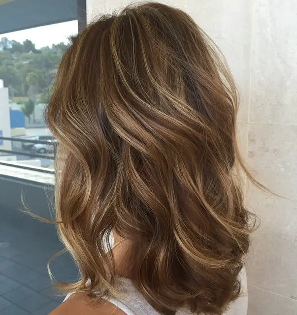 Collarbone With Caramel Highlights Side View Collarbone With Caramel Highlights Side View — Simple Highlights on Dark Hair