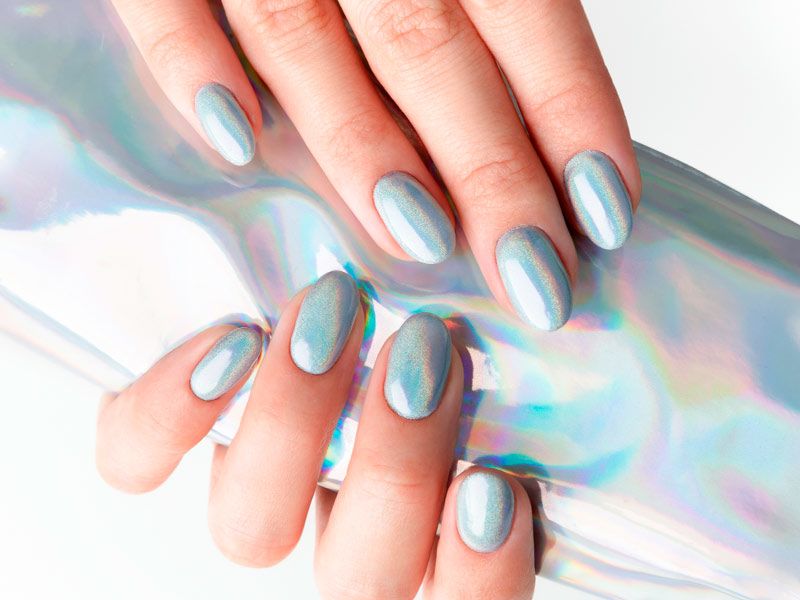 Milky Pale Blue Holographic Oval Nails Milky Pale Blue Holographic Oval Nails — Simple Holographic Nails