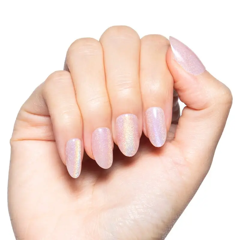 Sheer Pink Holographic Glitter Oval Nails Sheer Pink Holographic Glitter Oval Nails — Simple Holographic Nails