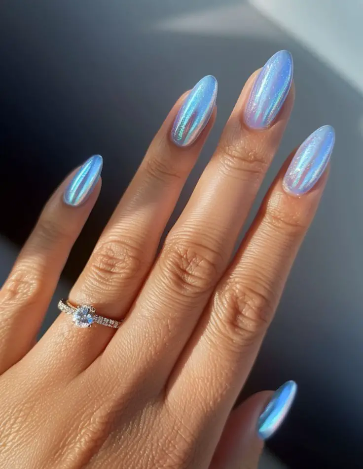 Pale Blue Holographic Almond Nails Pale Blue Holographic Almond Nails — Simple Holographic Nails