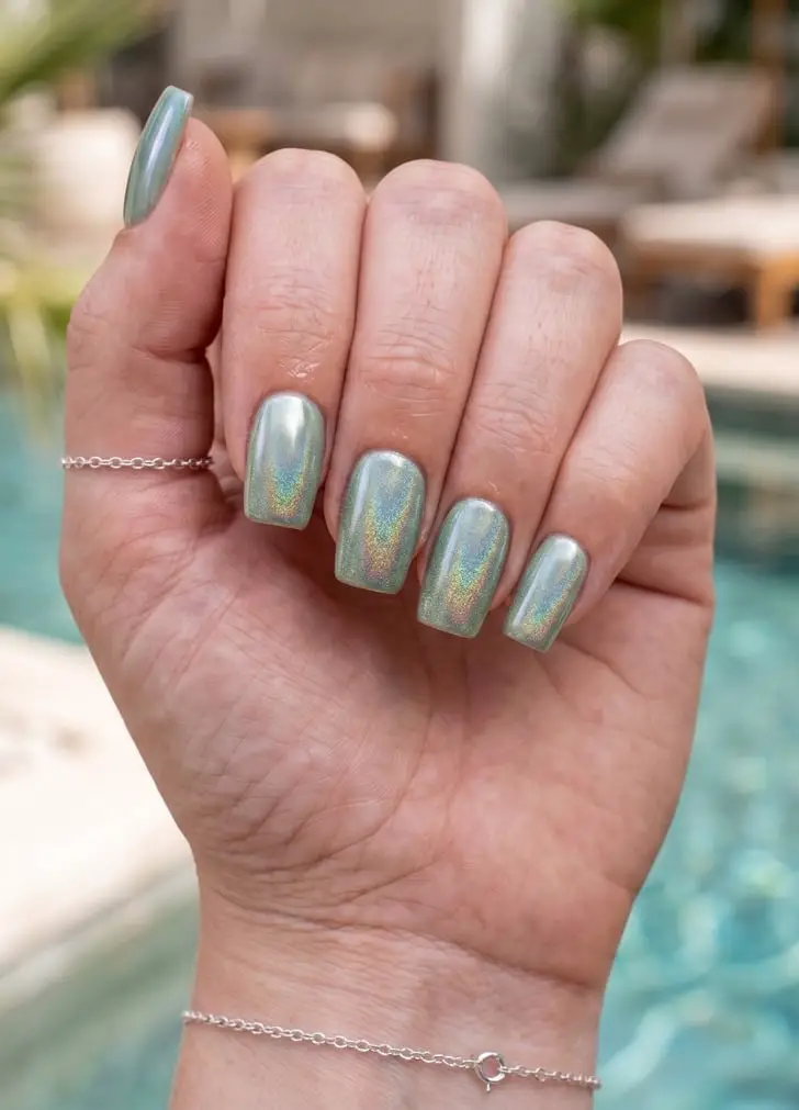 Mint Green Holographic Chrome Nails Mint Green Holographic Chrome Nails — Simple Holographic Nails