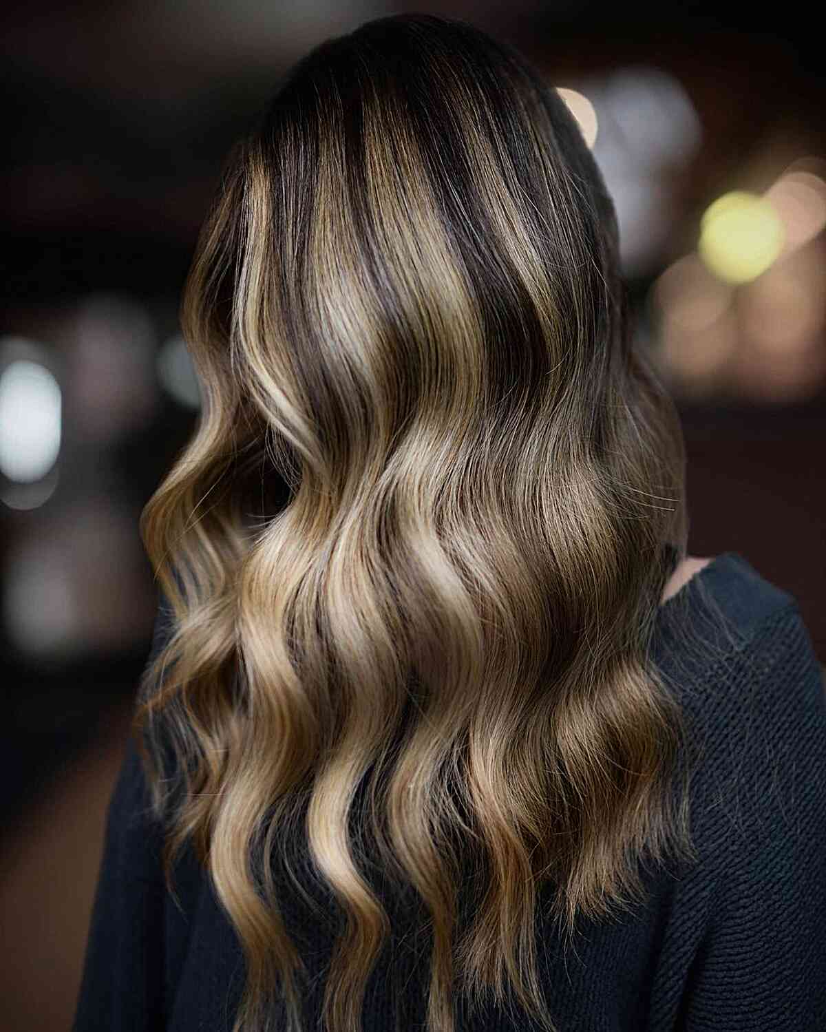 Dark Brown With Blonde Balayage and Long Layers — Simple Honey Balayage