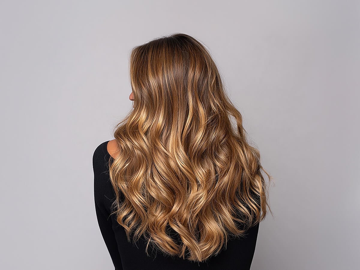 Mid-Back Waves With Warm Blonde Balayage — Simple Honey Balayage