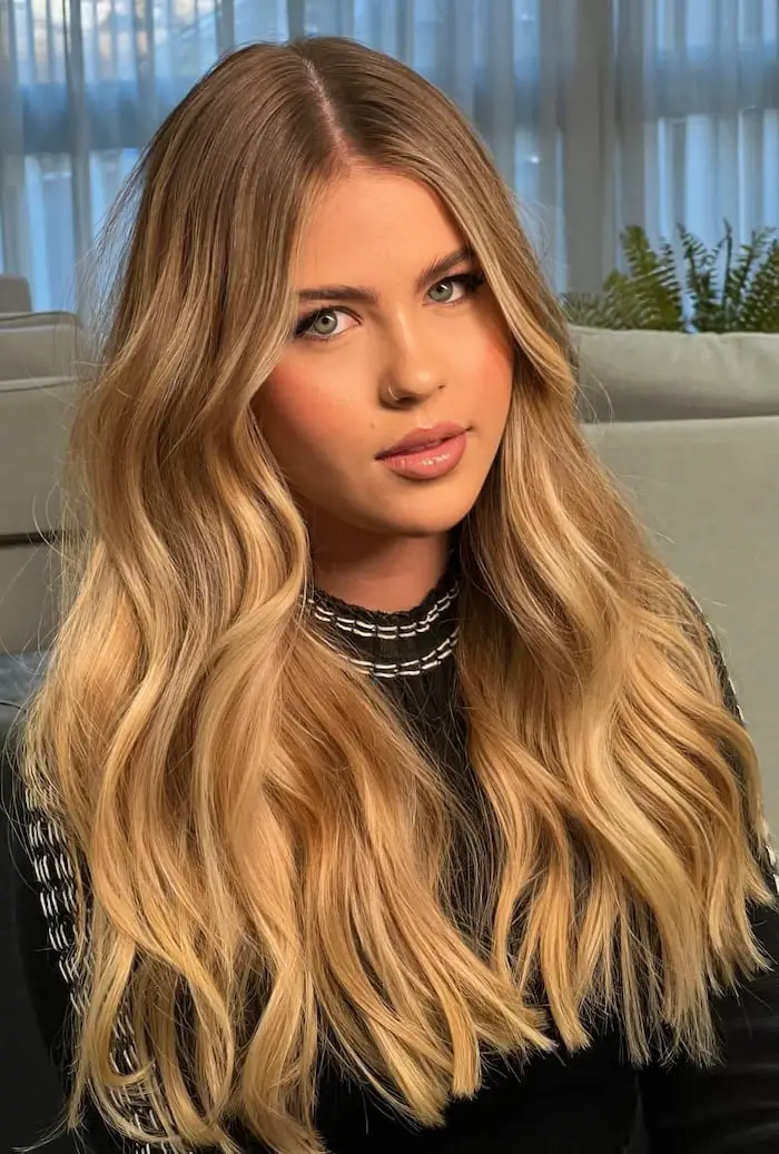 Long Honey Blonde With Face-Framing Bangs — Simple Honey Blonde