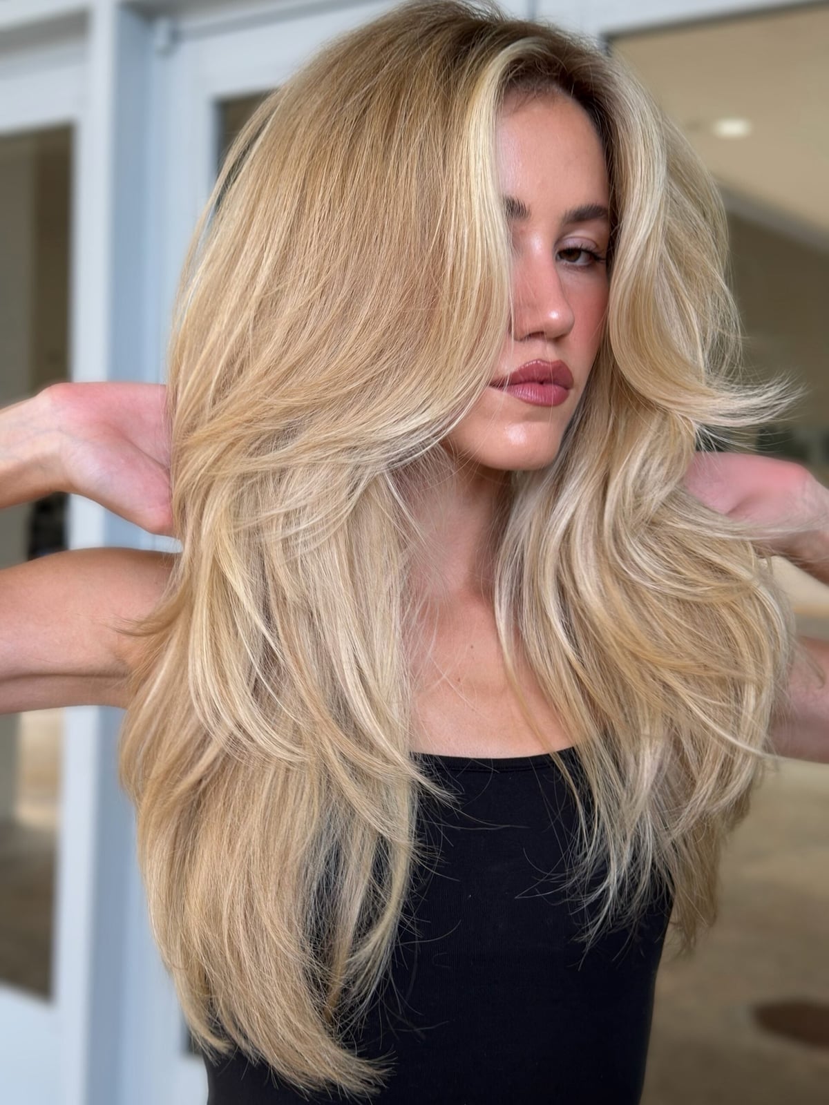 Bright Honey Collarbone Layers With Curtain Fringe — Simple Honey Blonde