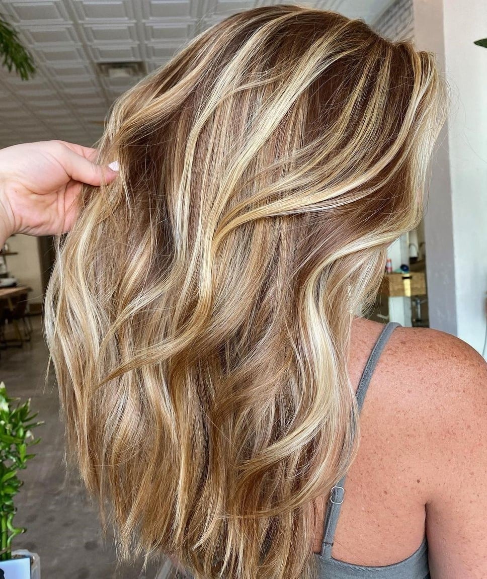 Mid-Back Blonde With Vibrant Honey Highlights Mid-Back Blonde With Vibrant Honey Highlights — Simple Honey Highlights