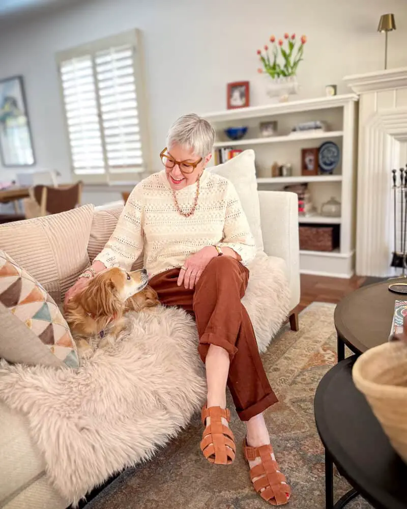 Textured Cream Sweater and Linen Pants for Comfort — Simple House Outfit Ideas