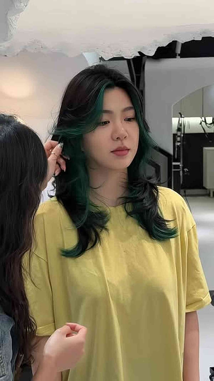 Yellow T-Shirt Highlights Green Hair Highlights — Simple Hush Cut