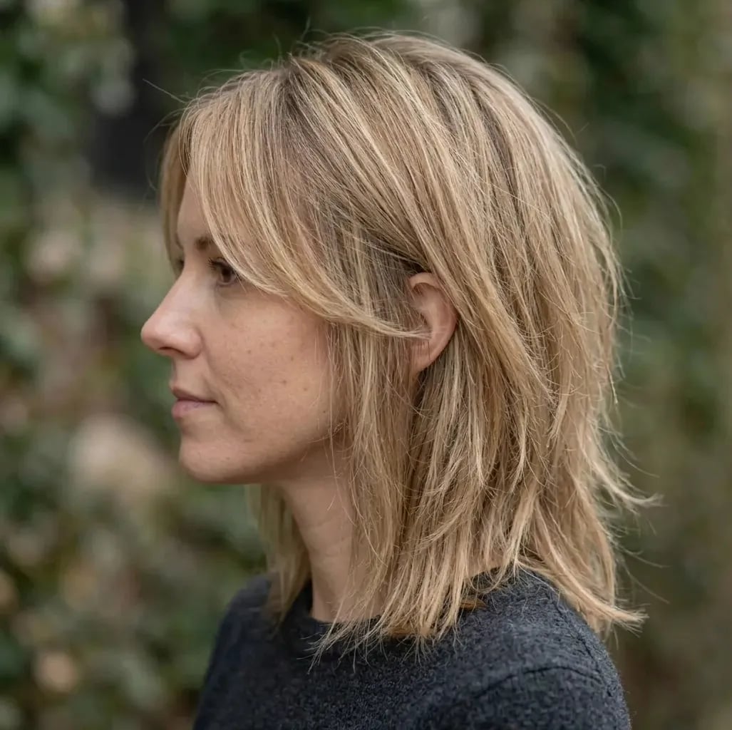 Gray Sweater With Layered Bob — Simple Hush Cut