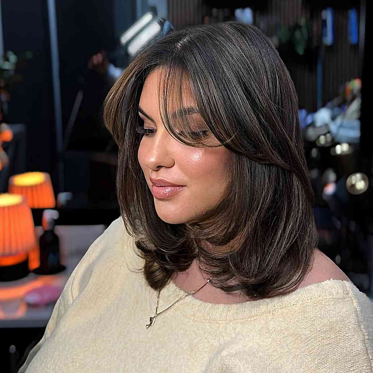 Cream Sweater Highlights Layered Hair — Simple Hush Cut