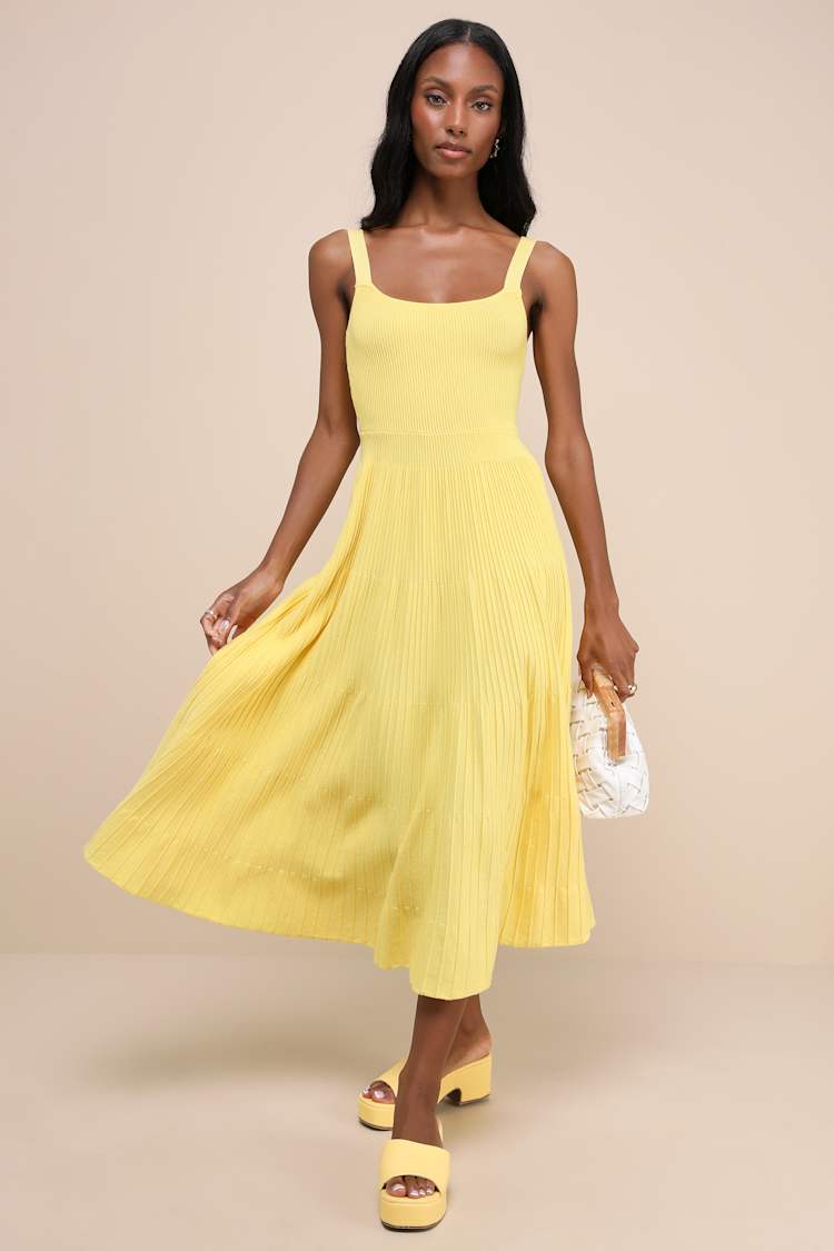 Bright Yellow Ribbed Knit Fit and Flare Dress — Simple Iconic Dresses