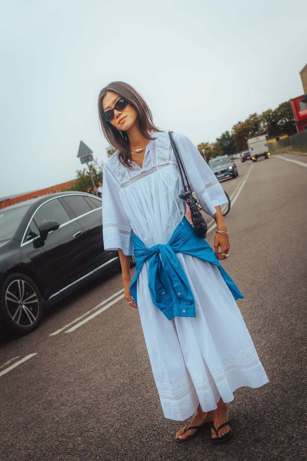 White Midi Dress with Lace Details and Jacket Accent, A-Line — Simple Iconic Dresses