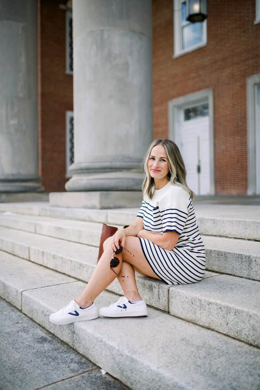 Navy and White Striped T-Shirt Mini Dress — Simple Iconic Dresses