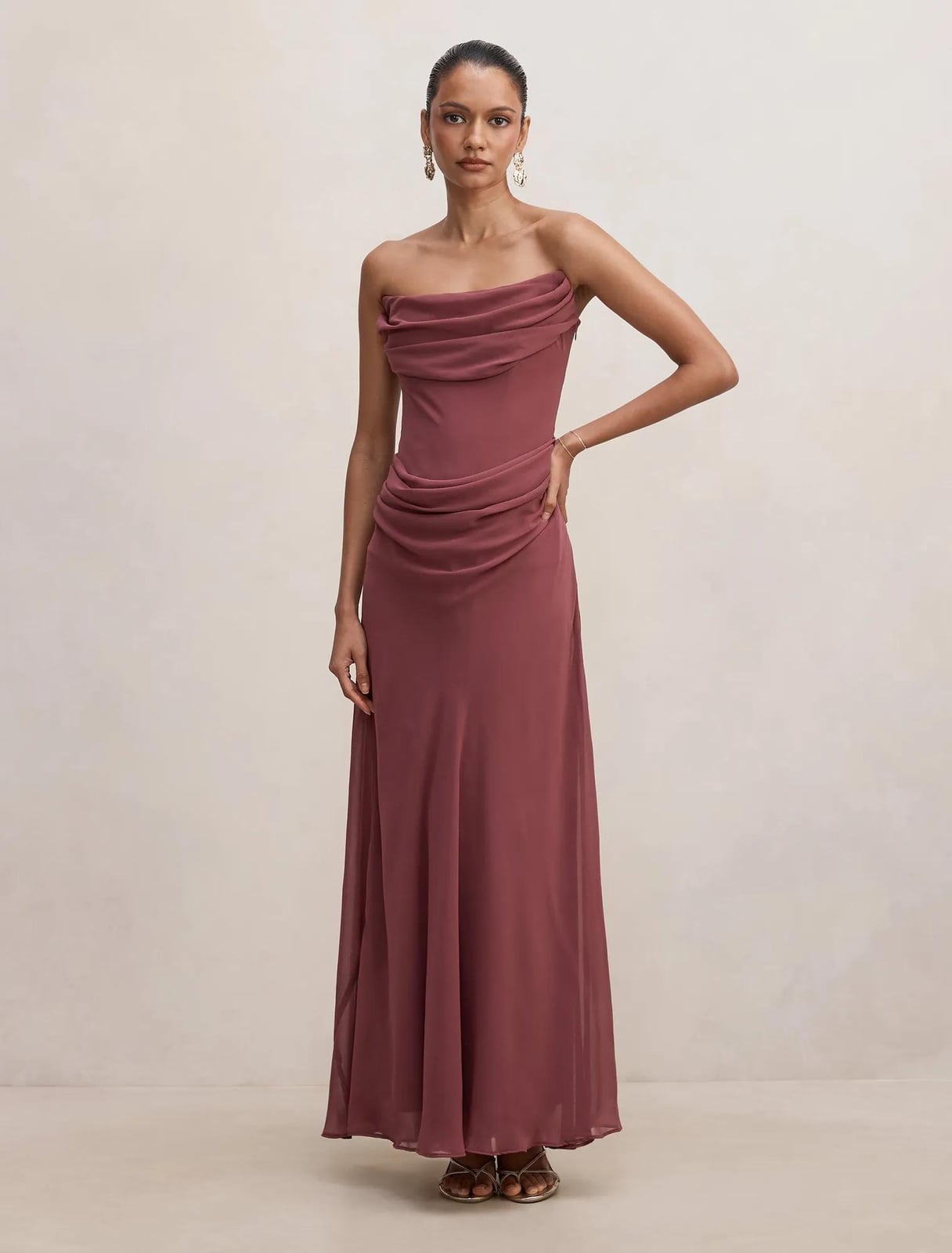 Mauve Strapless Chiffon Dress with Draped Bodice — Simple Iconic Dresses