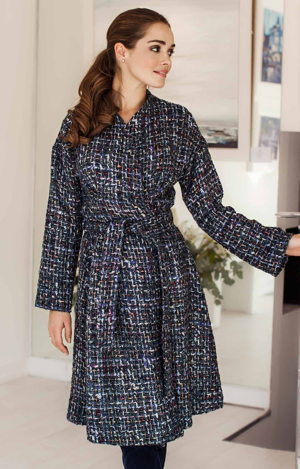 Dark Blue Bouclé Tweed Wrap Dress — Simple Iconic Dresses