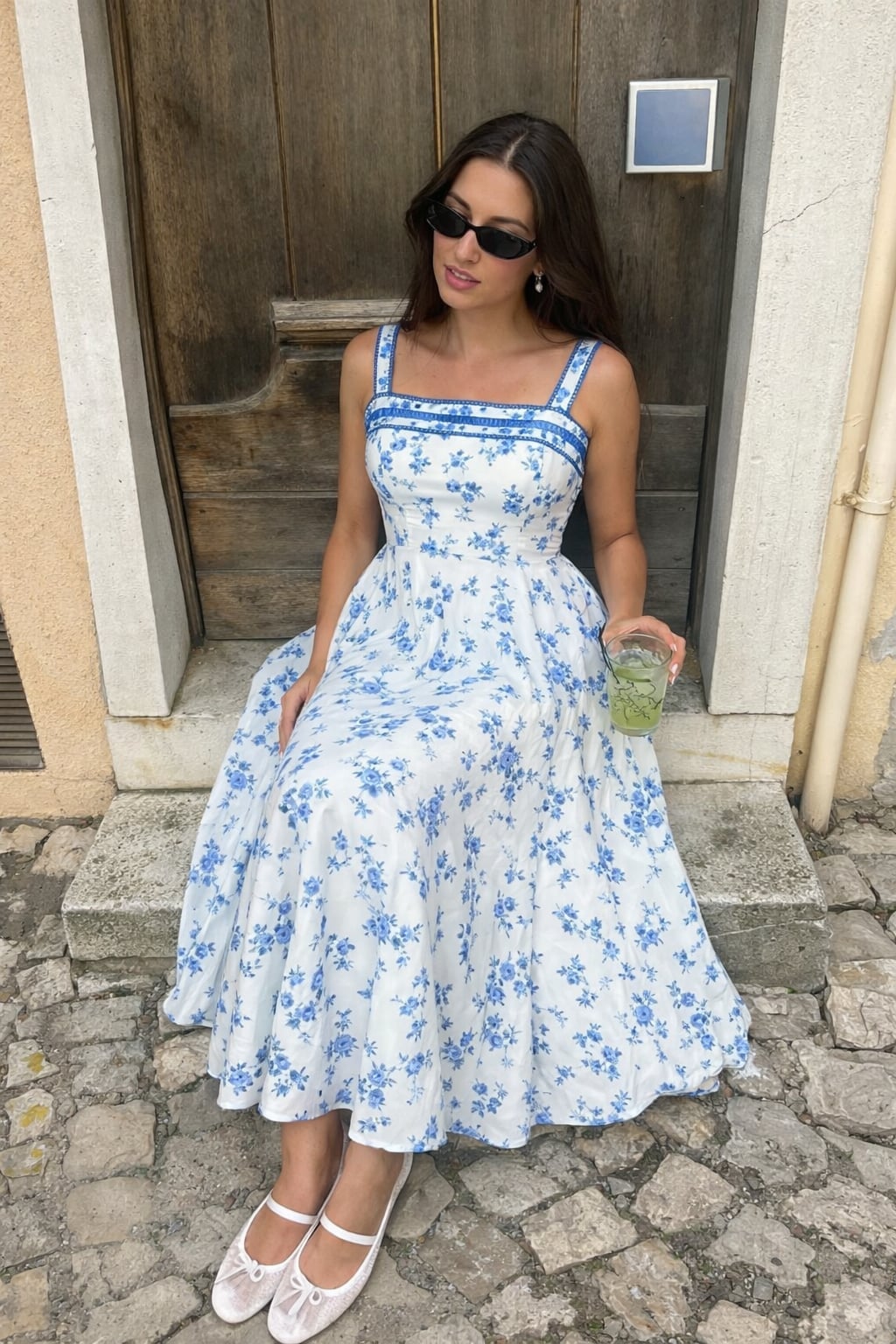 White Floral Print Midi Dress with Square Neckline — Simple Iconic Dresses