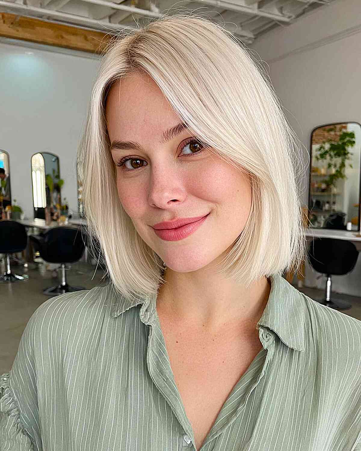 Sharp Platinum Blonde Chin Length Bob Sharp Platinum Blonde Chin Length Bob — Simple Icy Blonde