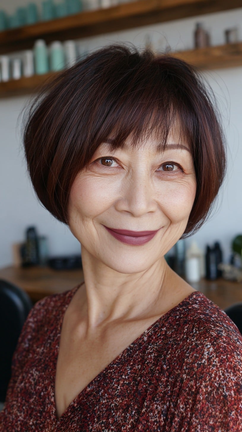 Dark Brown Bob With Blunt Bangs — Simple Japanese Hair