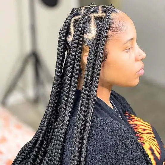 Thick Wavy Black Box Braids Sectioned Squares — Simple Jumbo Braids