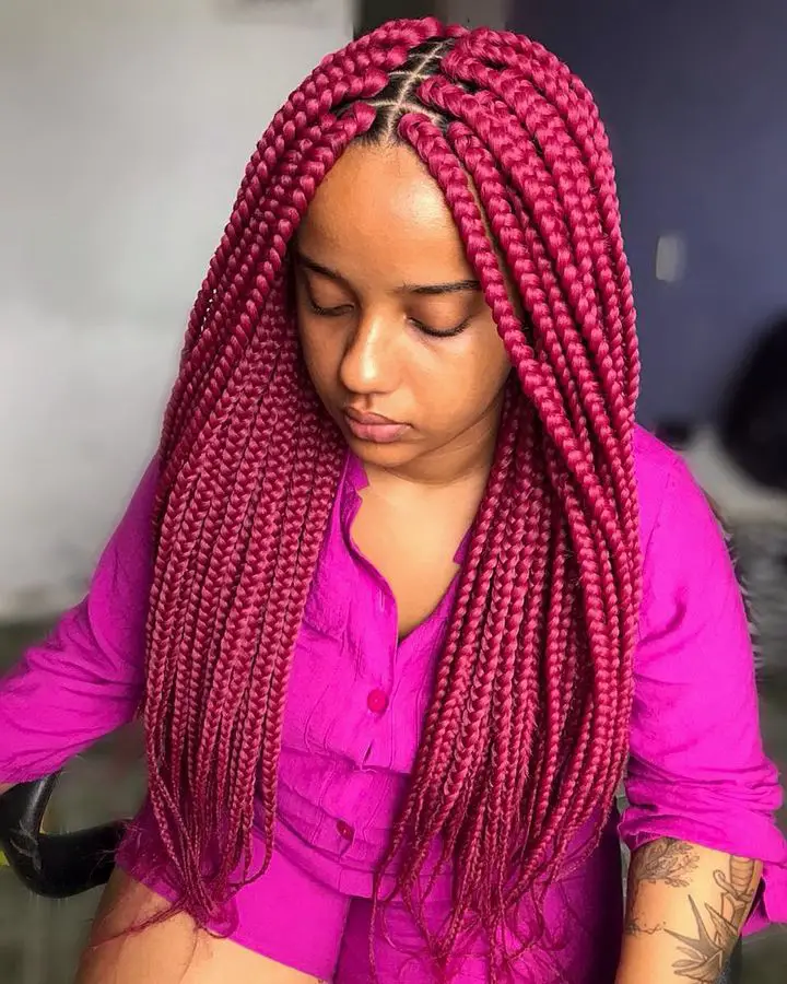 Vibrant Deep Pink Box Braids — Simple Jumbo Braids