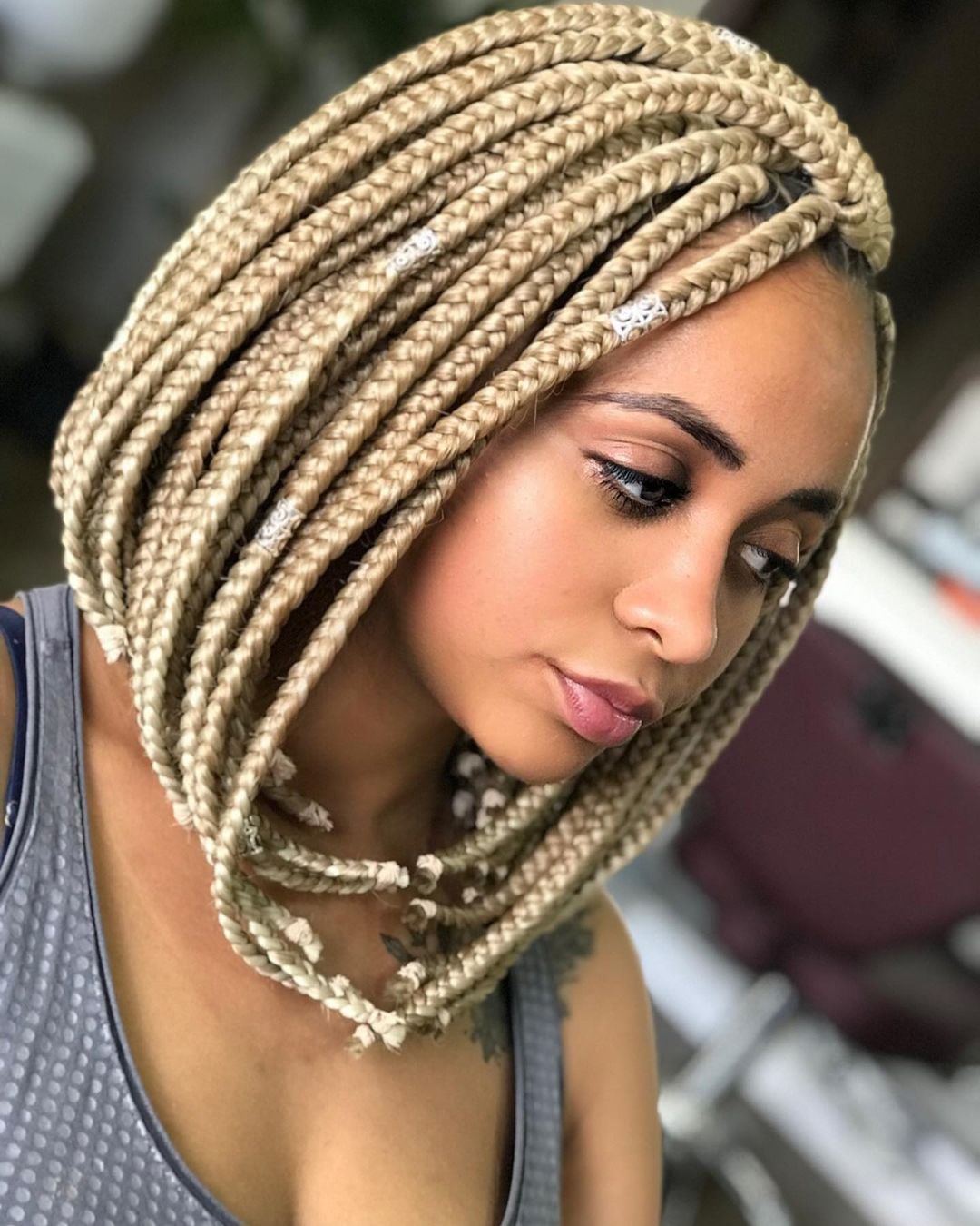 Chin Length Blonde Box Braids Bob — Simple Jumbo Braids