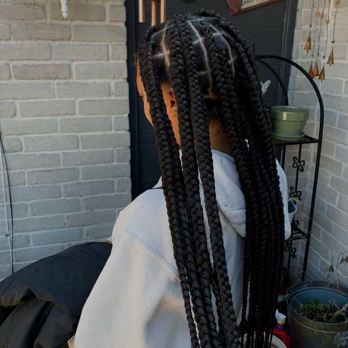 Long Black Jumbo Box Braids Back View — Simple Jumbo Braids