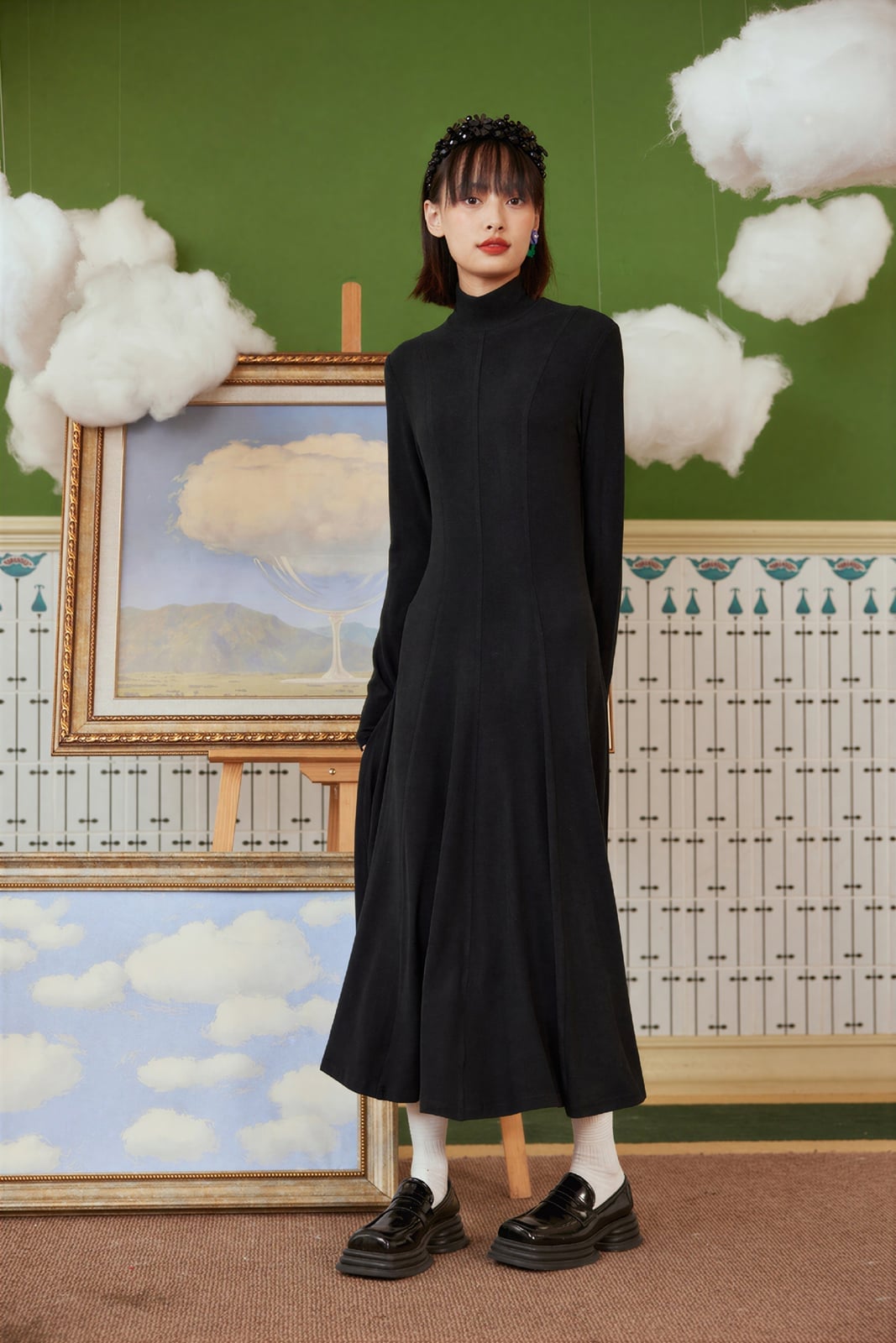 Black A-line High-Neck Knit Dress — Simple Knitted Dresses