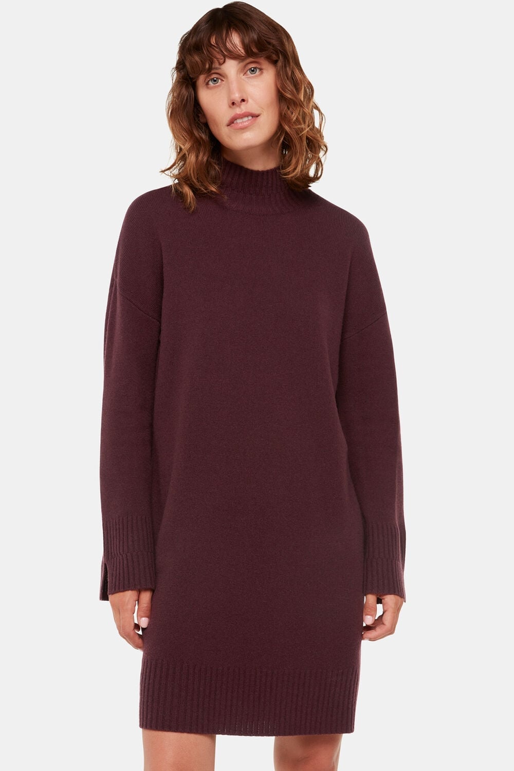 Burgundy Oversized High-Neck Wool Knit Dress — Simple Knitted Dresses