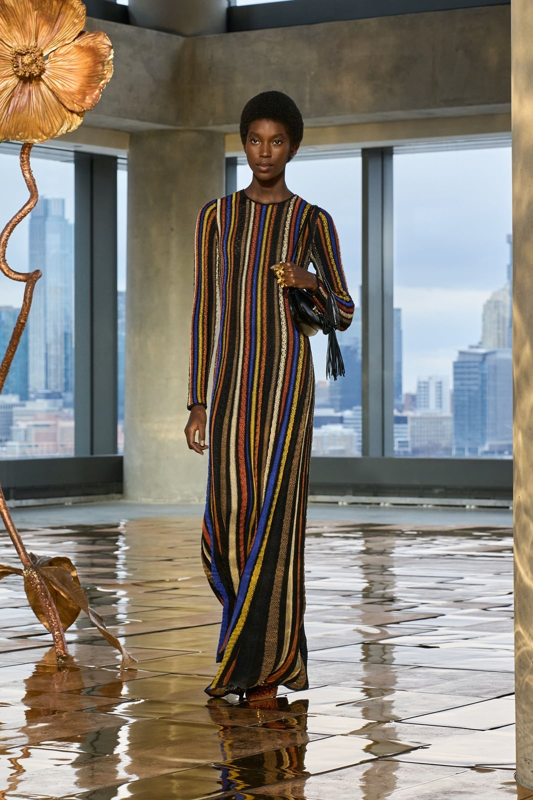 Black Knit Dress with Multicolor Vertical Stripes — Simple Knitted Dresses