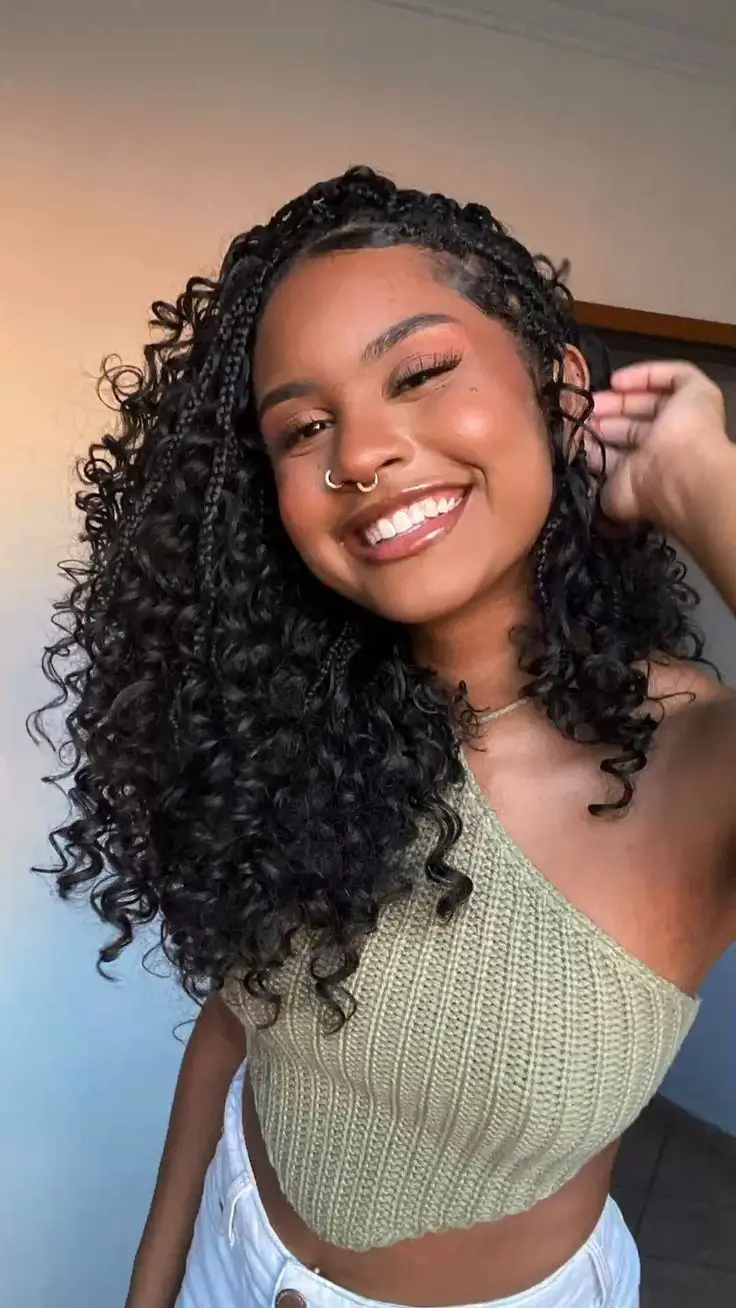 Collarbone Black Braids With Curly Ends Collarbone Black Braids With Curly Ends — Simple Knotless Box Braids