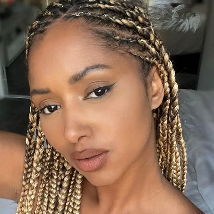 Mid-Back Wavy Box Braids With Blonde Highlights Mid-Back Wavy Box Braids With Blonde Highlights — Simple Knotless Box Braids