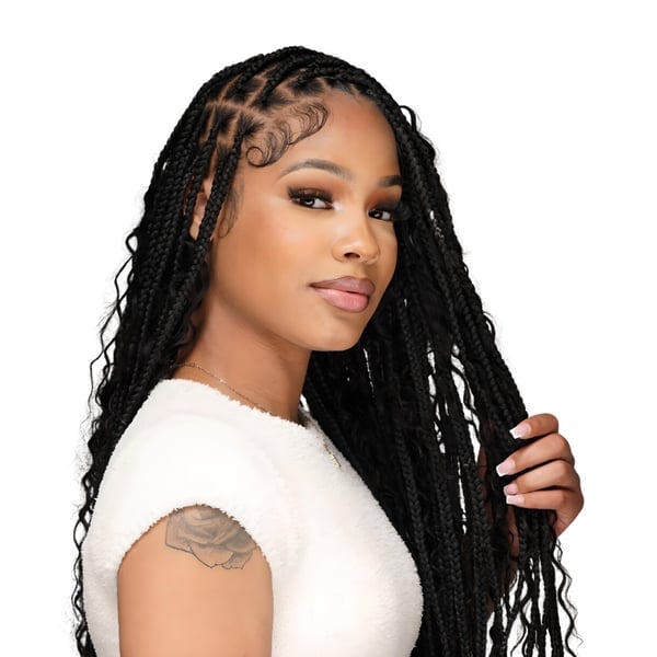 Mid-Back Box Braids With Curly Ends and Baby Hairs Mid-Back Box Braids With Curly Ends and Baby Hairs — Simple Knotless Box Braids