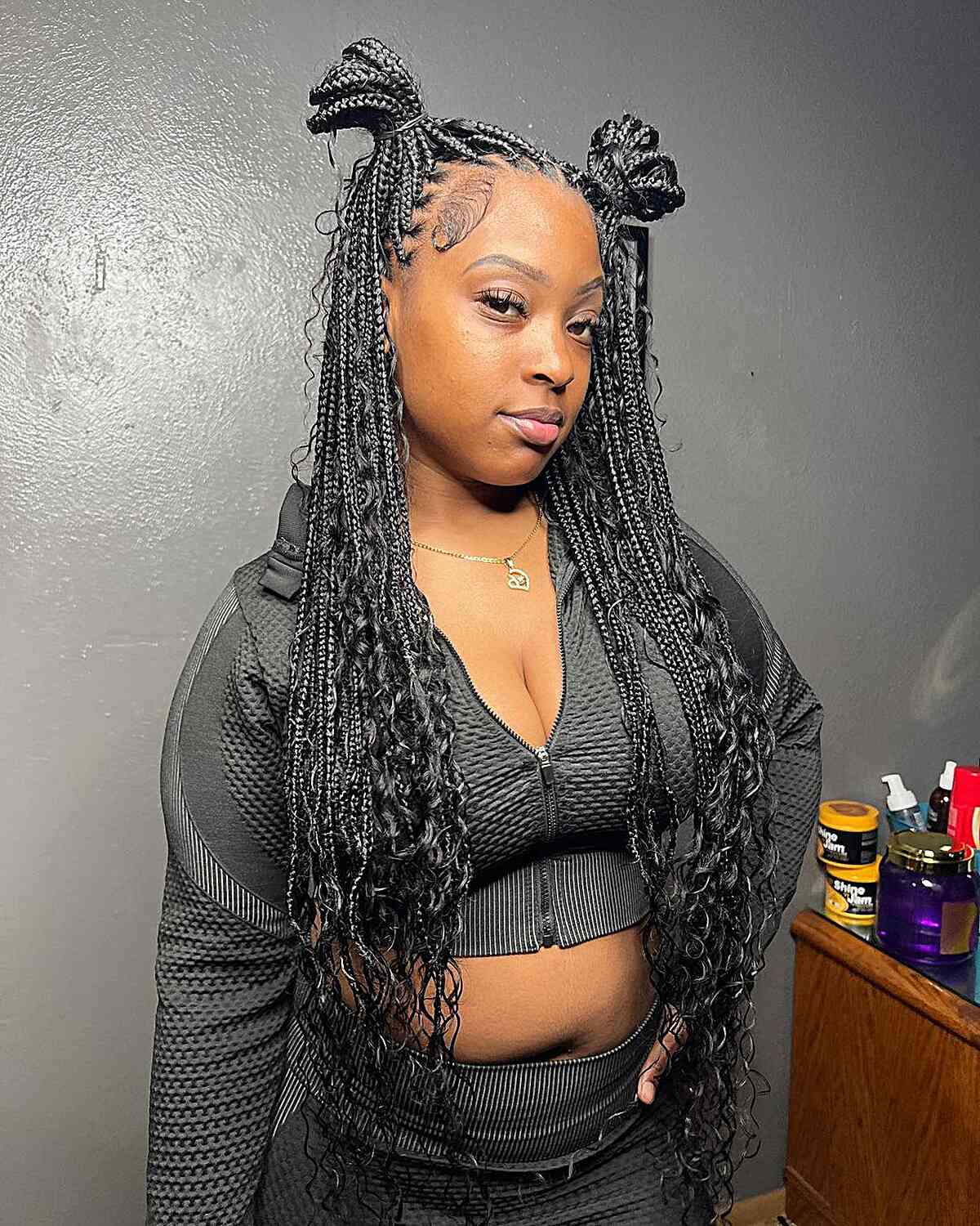 Mid-Back Knotless Braids In Double Space Buns Mid-Back Knotless Braids In Double Space Buns — Simple Knotless Box Braids