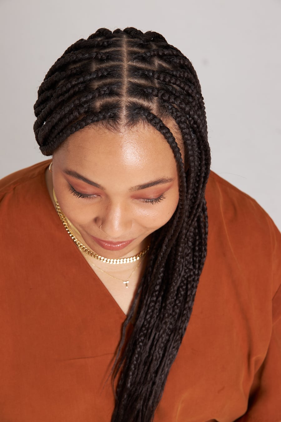Mid-Back Dark Brown Braids With Neat Parts Mid-Back Dark Brown Braids With Neat Parts — Simple Knotless Box Braids