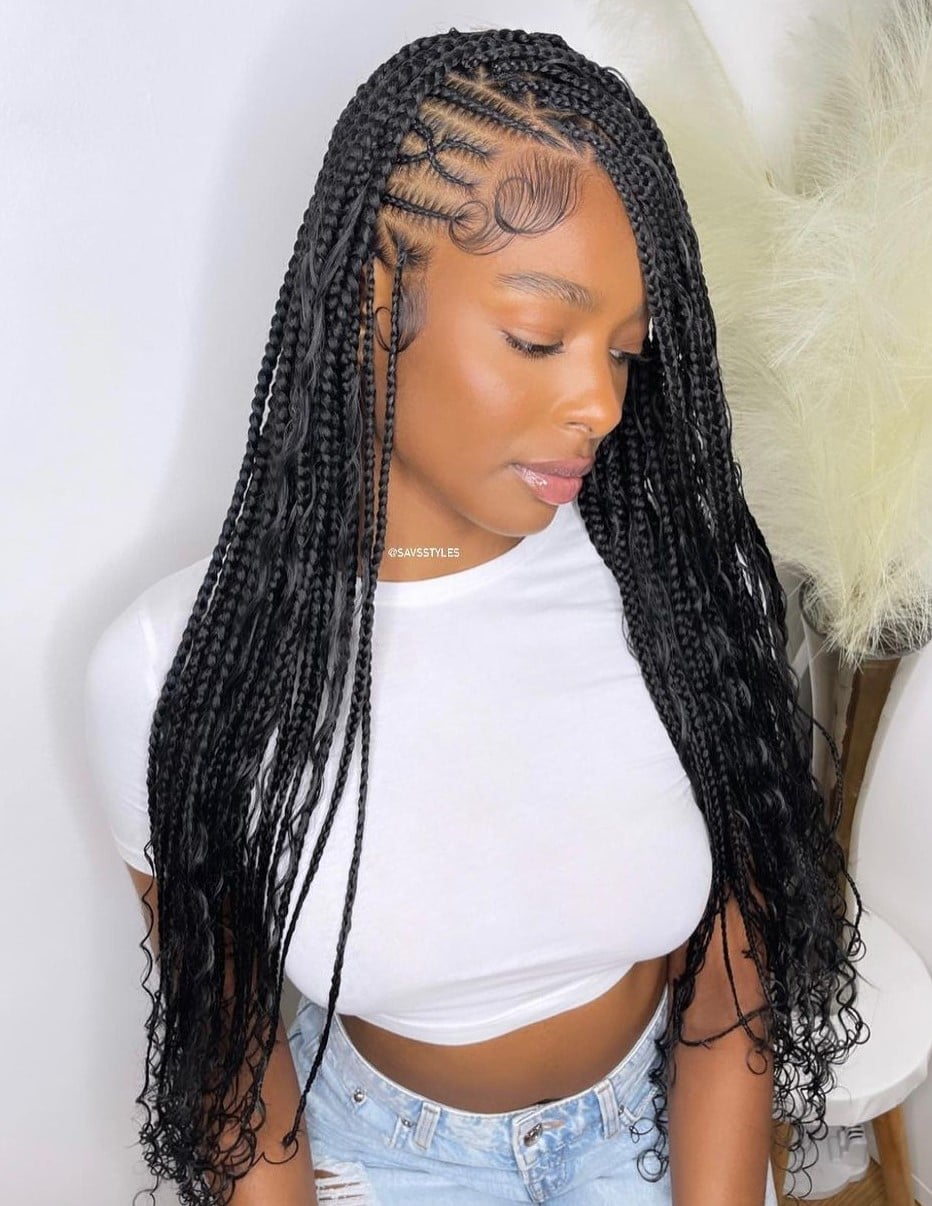 Mid-Back Thin Braids With Curly Ends and Baby Hairs Mid-Back Thin Braids With Curly Ends and Baby Hairs — Simple Knotless Braids