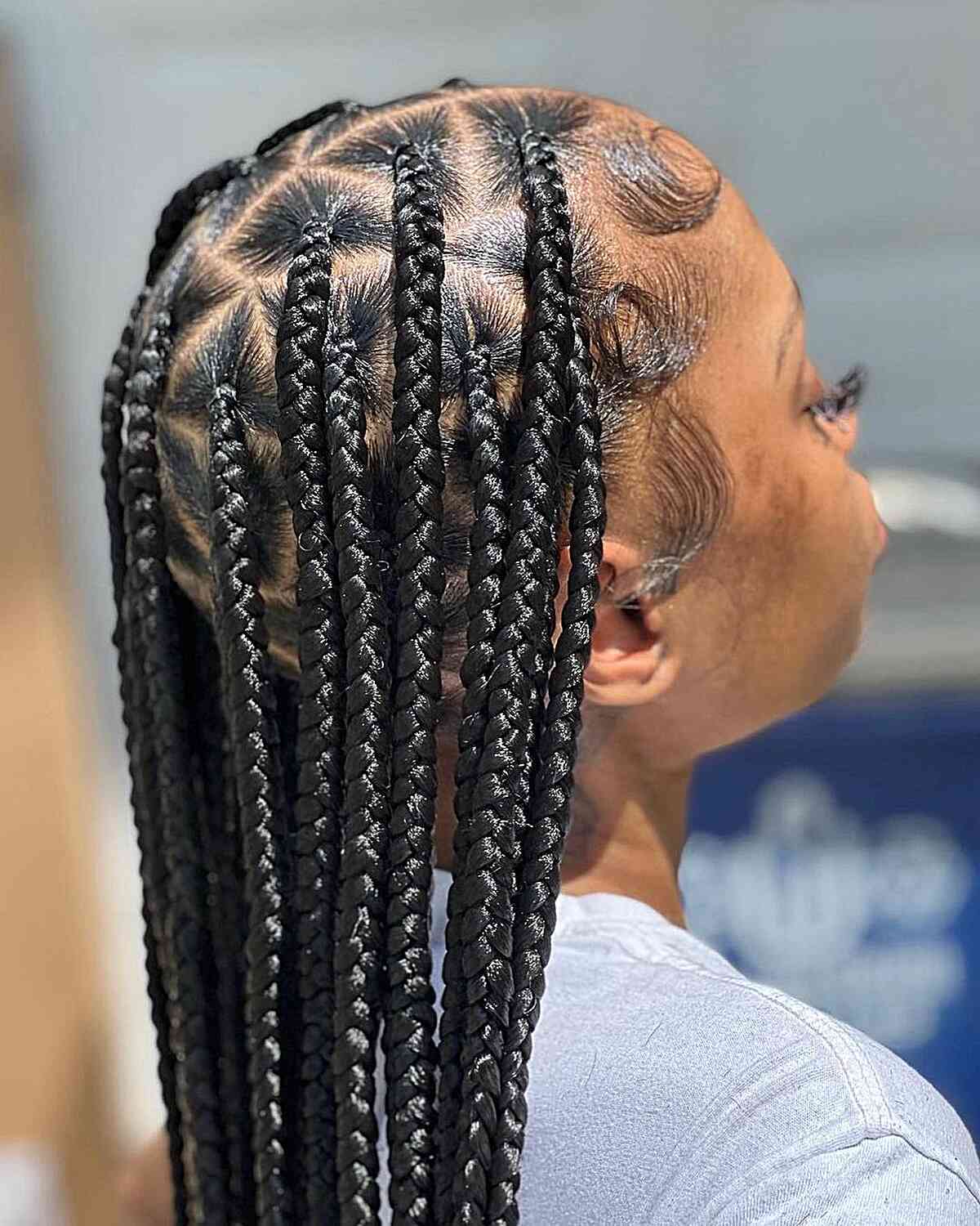 Collarbone Length Black Box Braids With Amber Beads Collarbone Length Black Box Braids With Amber Beads — Simple Knotless Braids