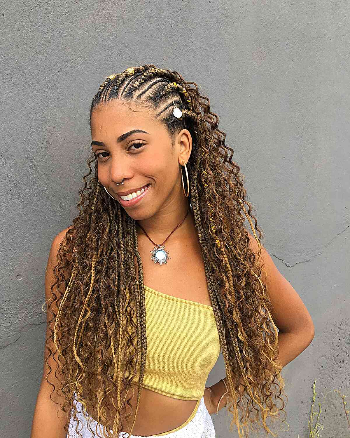 Mid-Back Black Braids With Honey Highlights and Curls — Simple Knotless Hairstyles