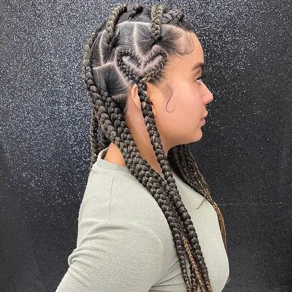 Mid-Back Braids With Heart Shape Scalp Detail — Simple Knotless Hairstyles
