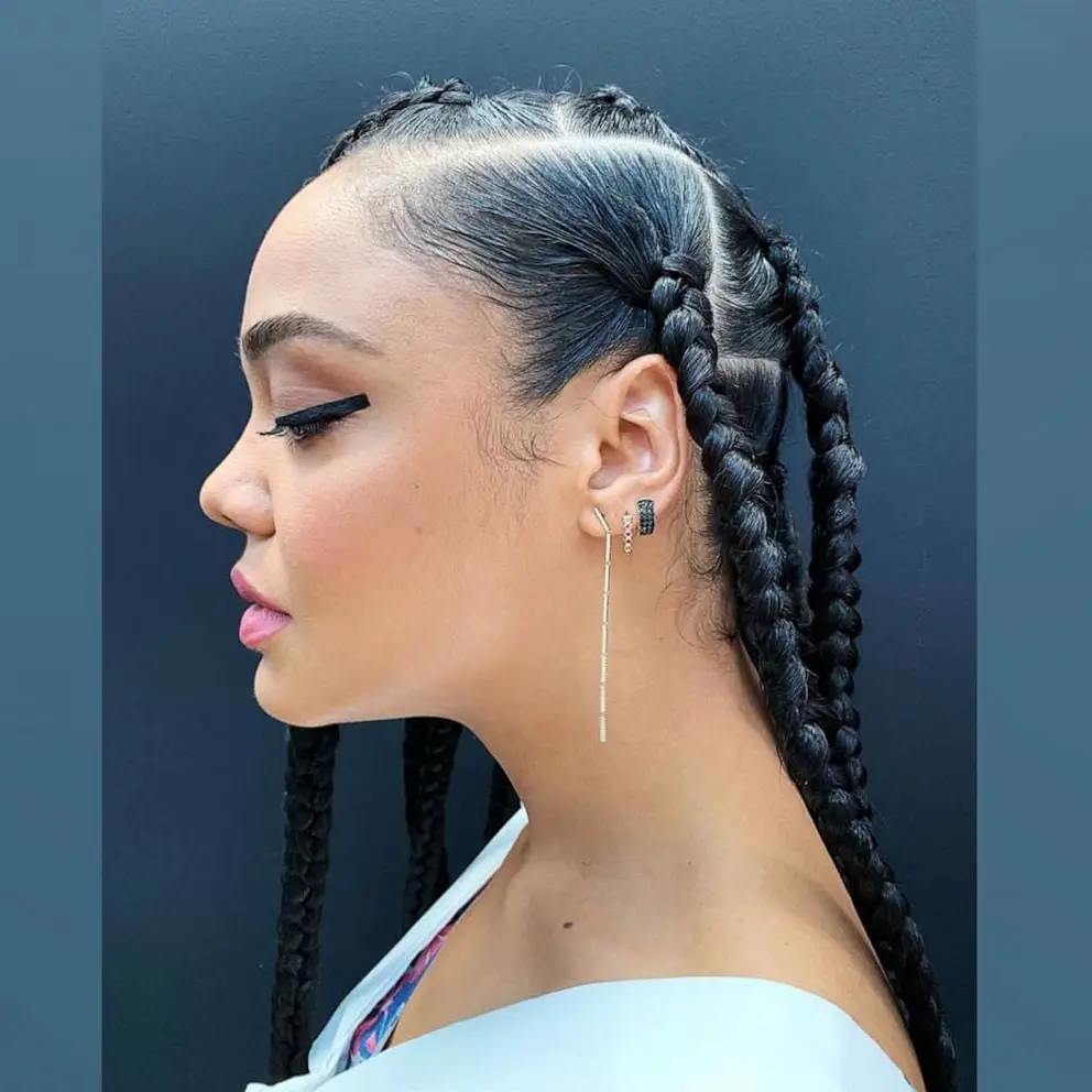 Black Braids With Geometric Cornrow Pattern — Simple Knotless Hairstyles